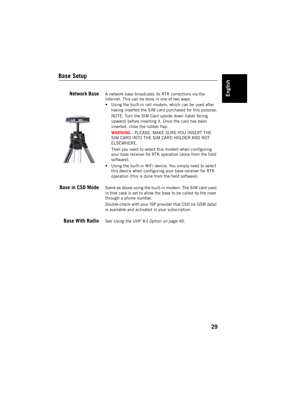 Base setup, Network base, Base in csd mode | Base with radio, Network base base in csd mode base with radio | Spectra Precision SP80 User Manual | Page 35 / 68