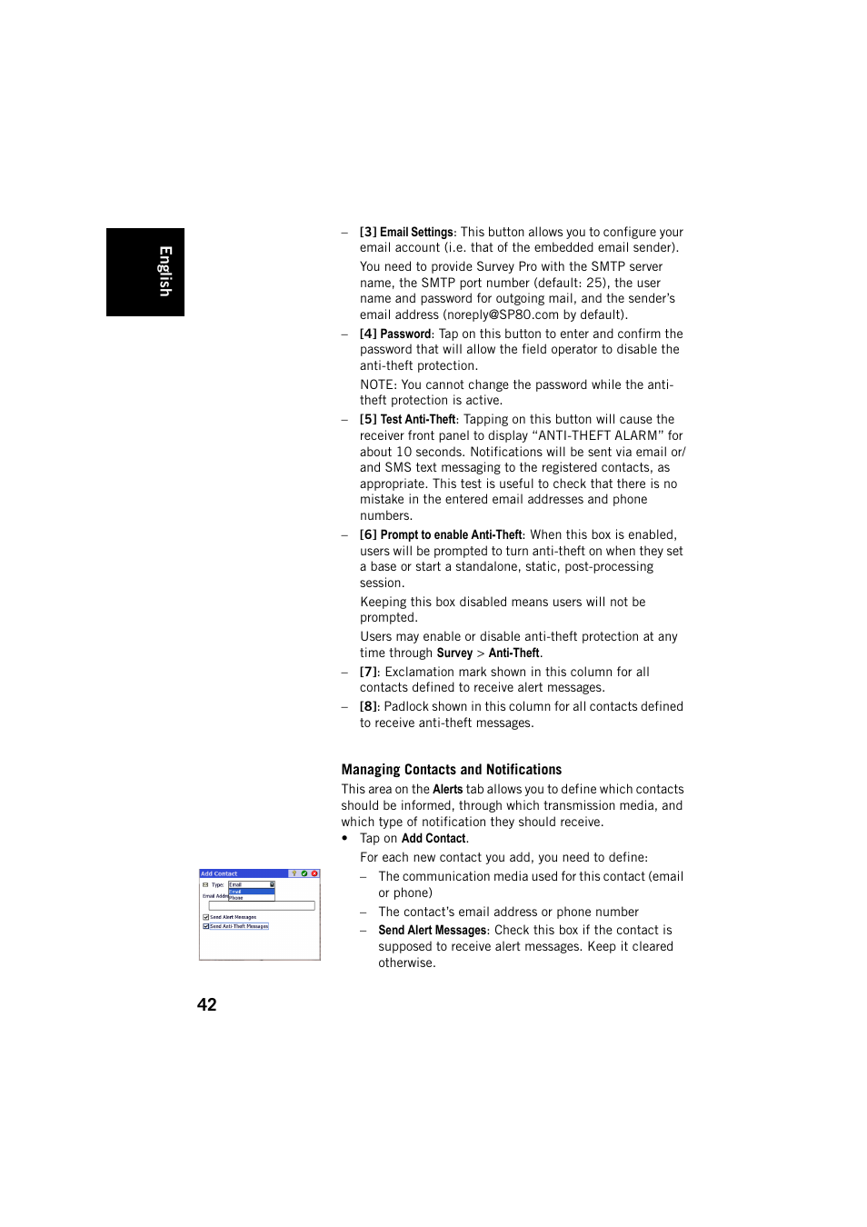 Managing contacts and notifications | Spectra Precision SP80 User Manual | Page 48 / 68