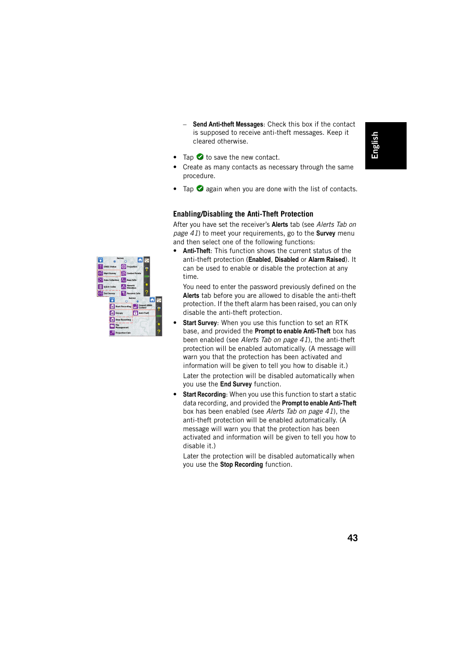 Enabling/disabling the anti-theft protection | Spectra Precision SP80 User Manual | Page 49 / 68