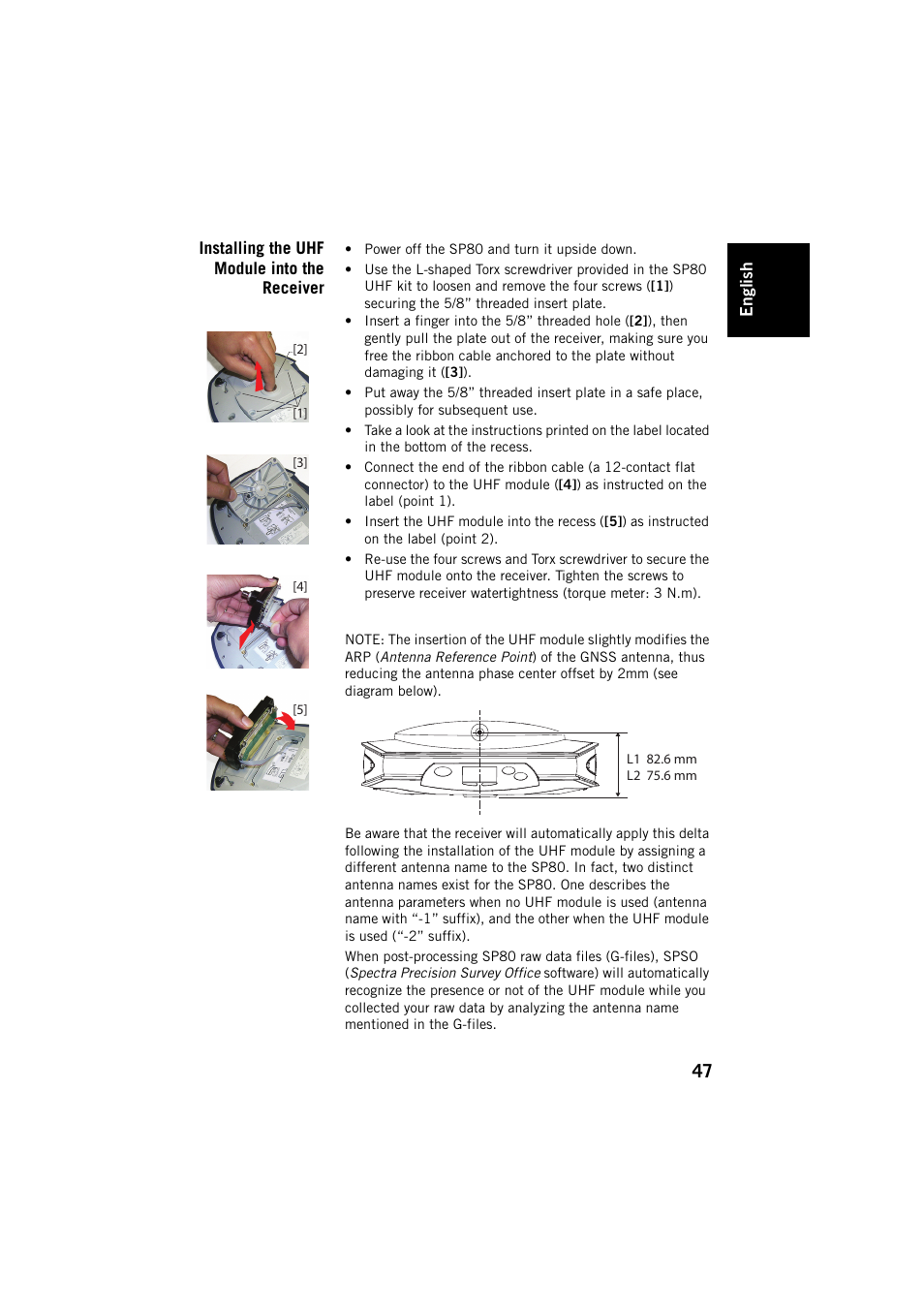 Installing the uhf module into the receiver | Spectra Precision SP80 User Manual | Page 53 / 68