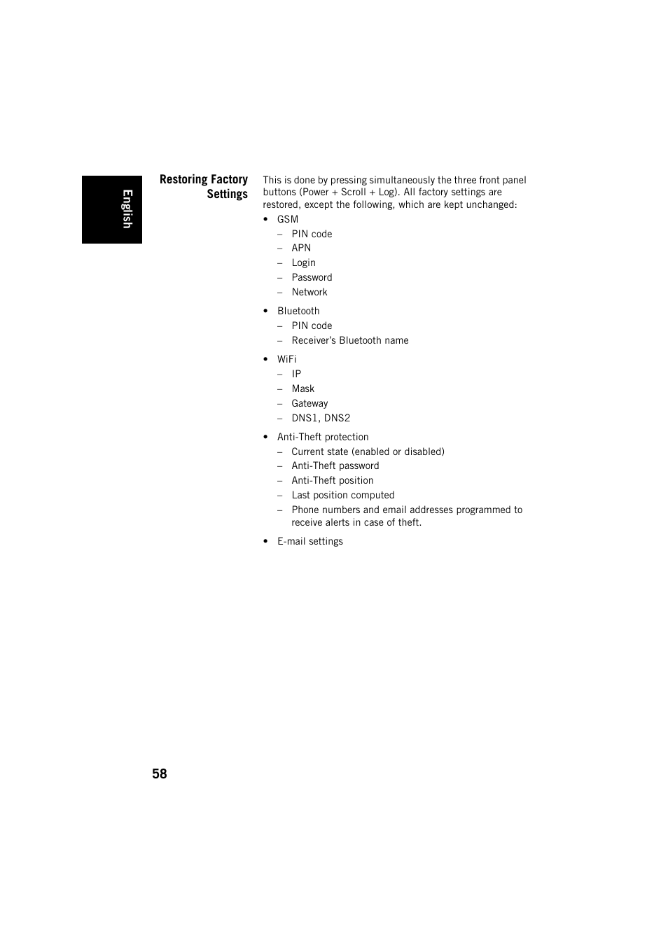 Restoring factory settings | Spectra Precision SP80 User Manual | Page 64 / 68