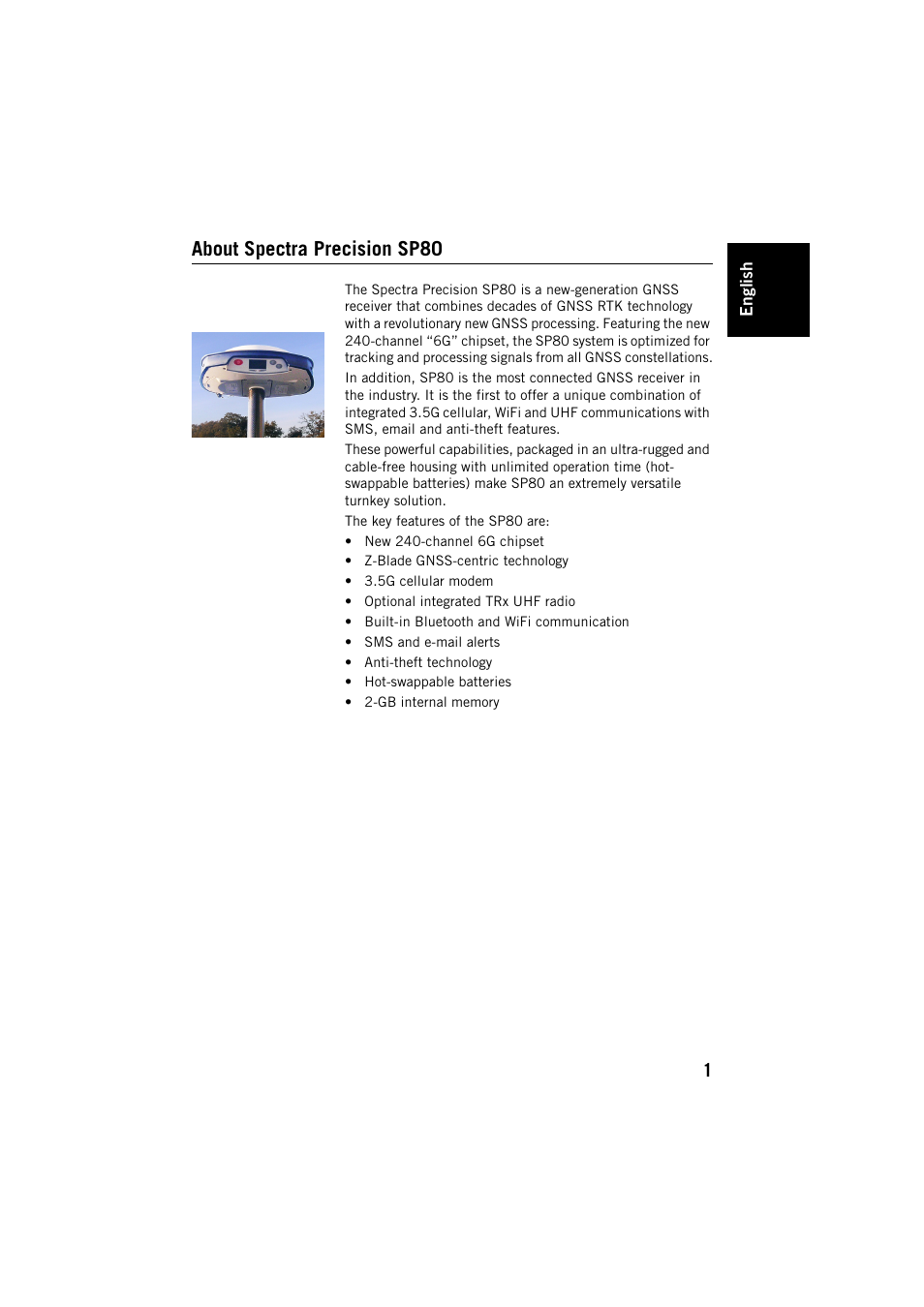 About spectra precision sp80 | Spectra Precision SP80 User Manual | Page 7 / 68