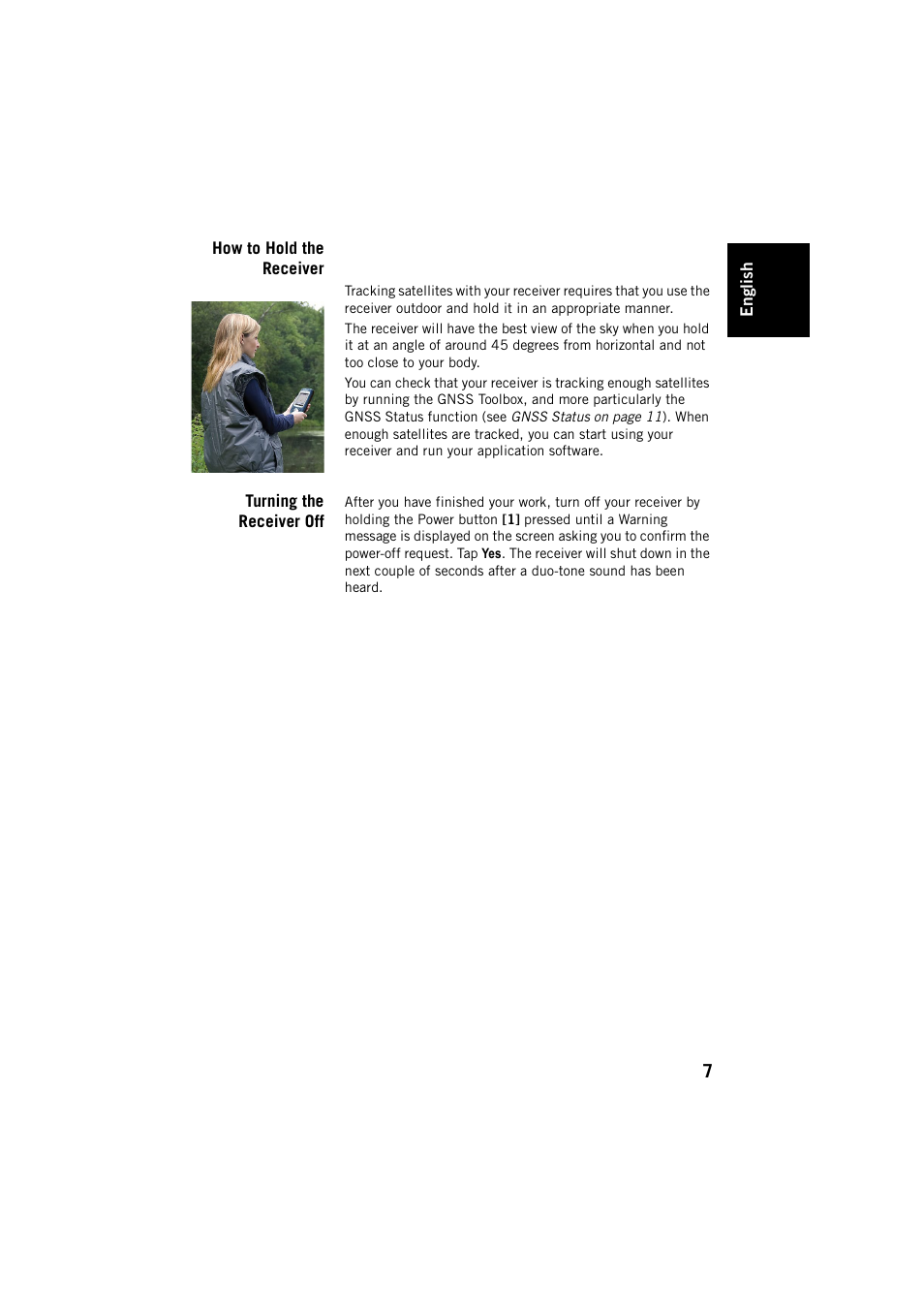 How to hold the receiver, Turning the receiver off, How to hold the receiver turning the receiver off | Spectra Precision MobileMapper 20 User Manual | Page 13 / 34
