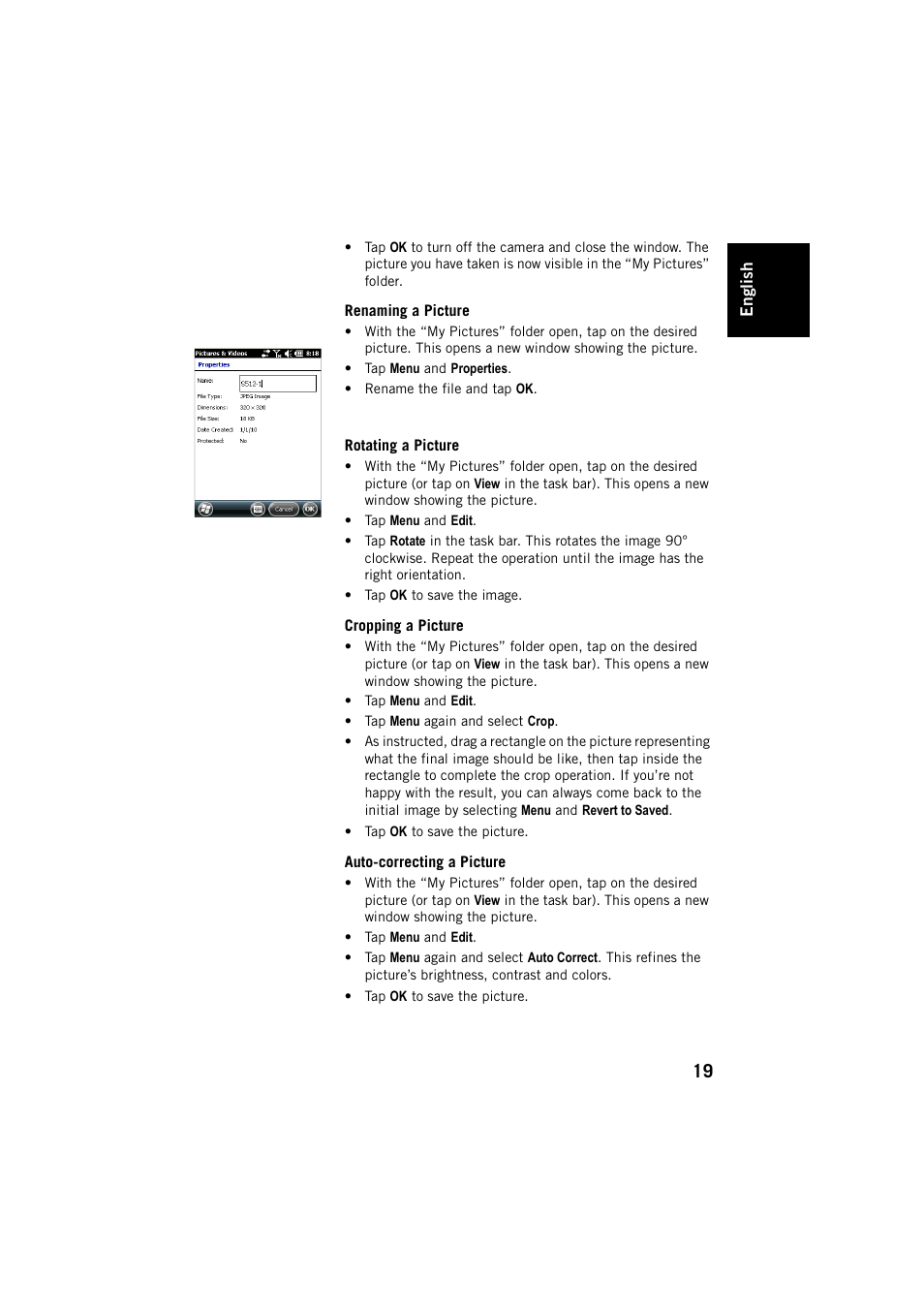 Renaming a picture, Rotating a picture, Cropping a picture | Auto-correcting a picture | Spectra Precision MobileMapper 20 User Manual | Page 25 / 34