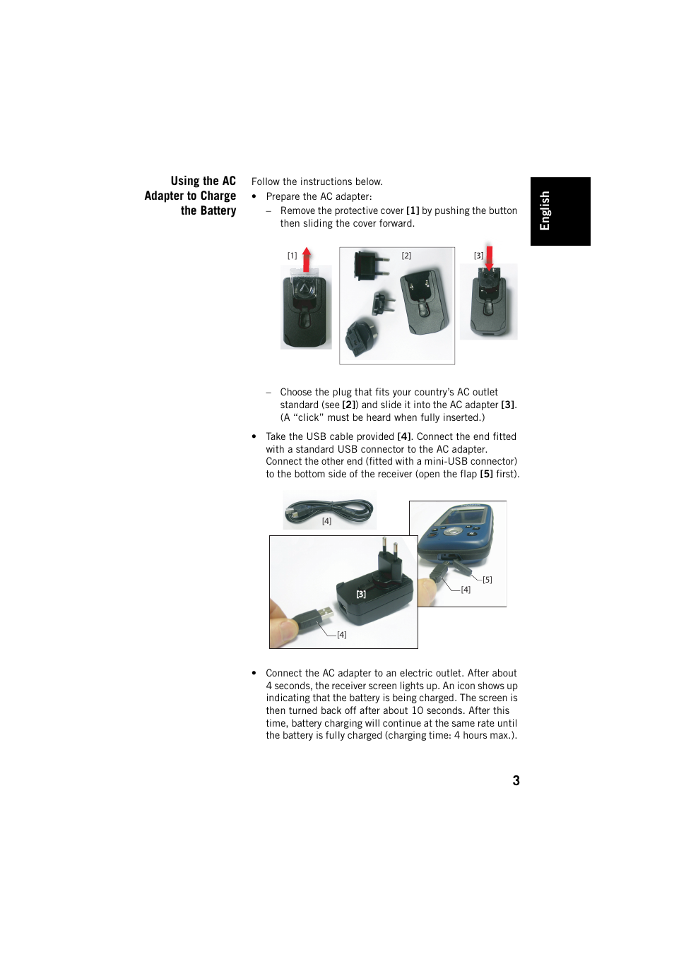 Using the ac adapter to charge the battery | Spectra Precision MobileMapper 20 User Manual | Page 9 / 34