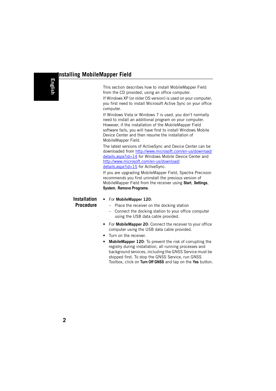 Installing mobilemapper field, Installation procedure | Spectra Precision MobileMapper Field & Office Software User Manual | Page 10 / 72