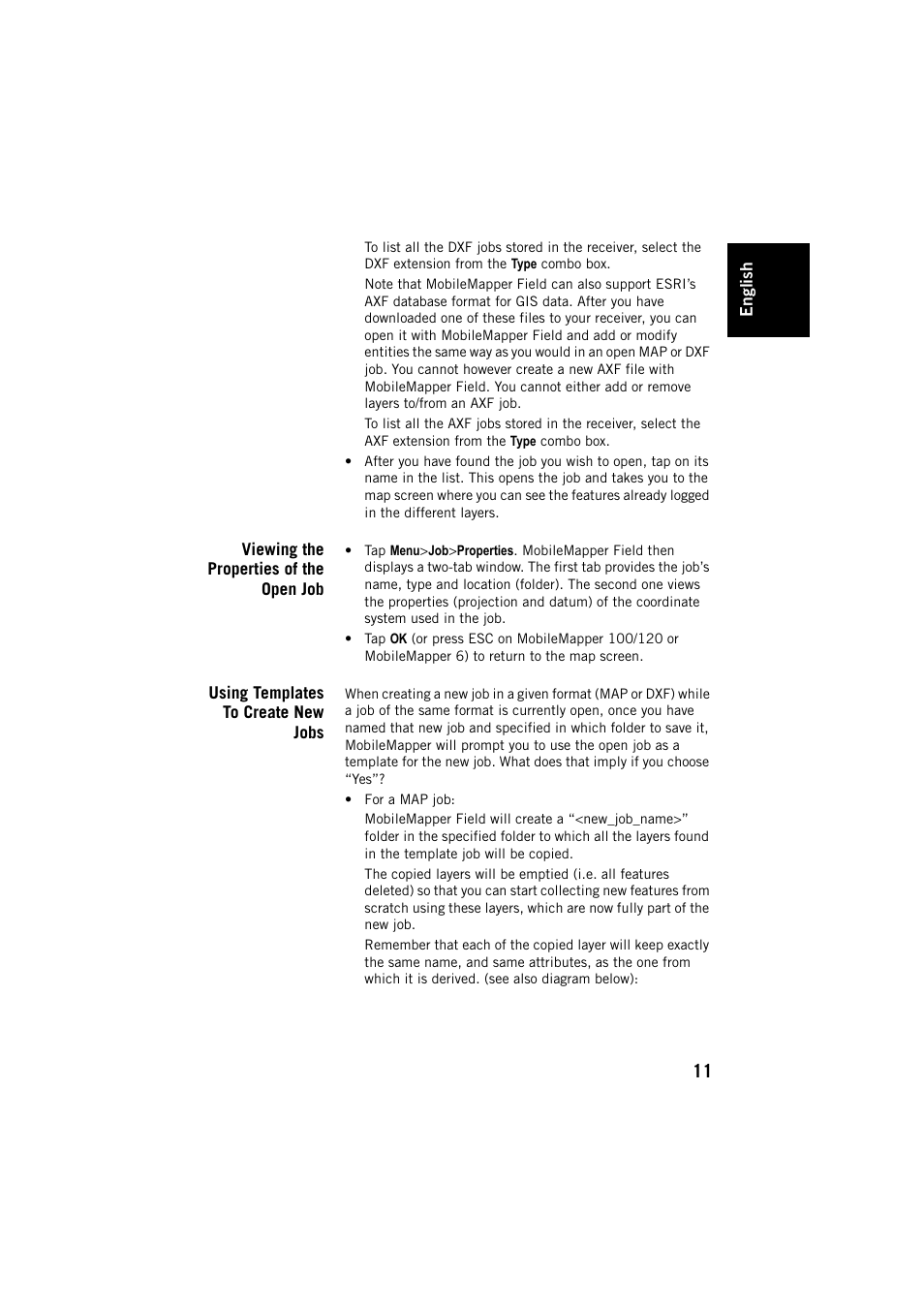 Viewing the properties of the open job, Using templates to create new jobs | Spectra Precision MobileMapper Field & Office Software User Manual | Page 19 / 72