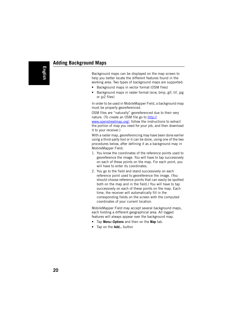 Adding background maps | Spectra Precision MobileMapper Field & Office Software User Manual | Page 28 / 72