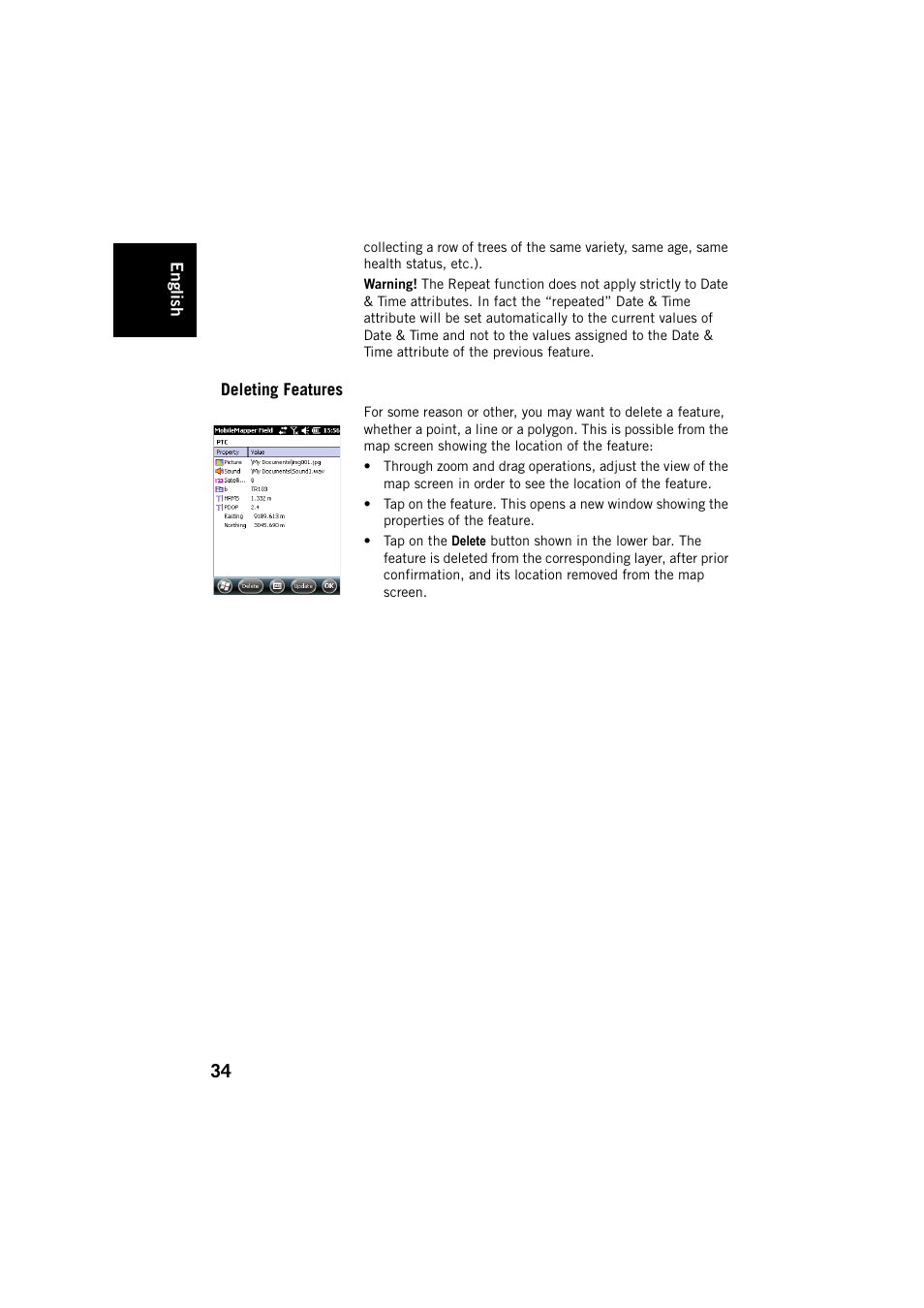 Deleting features | Spectra Precision MobileMapper Field & Office Software User Manual | Page 42 / 72