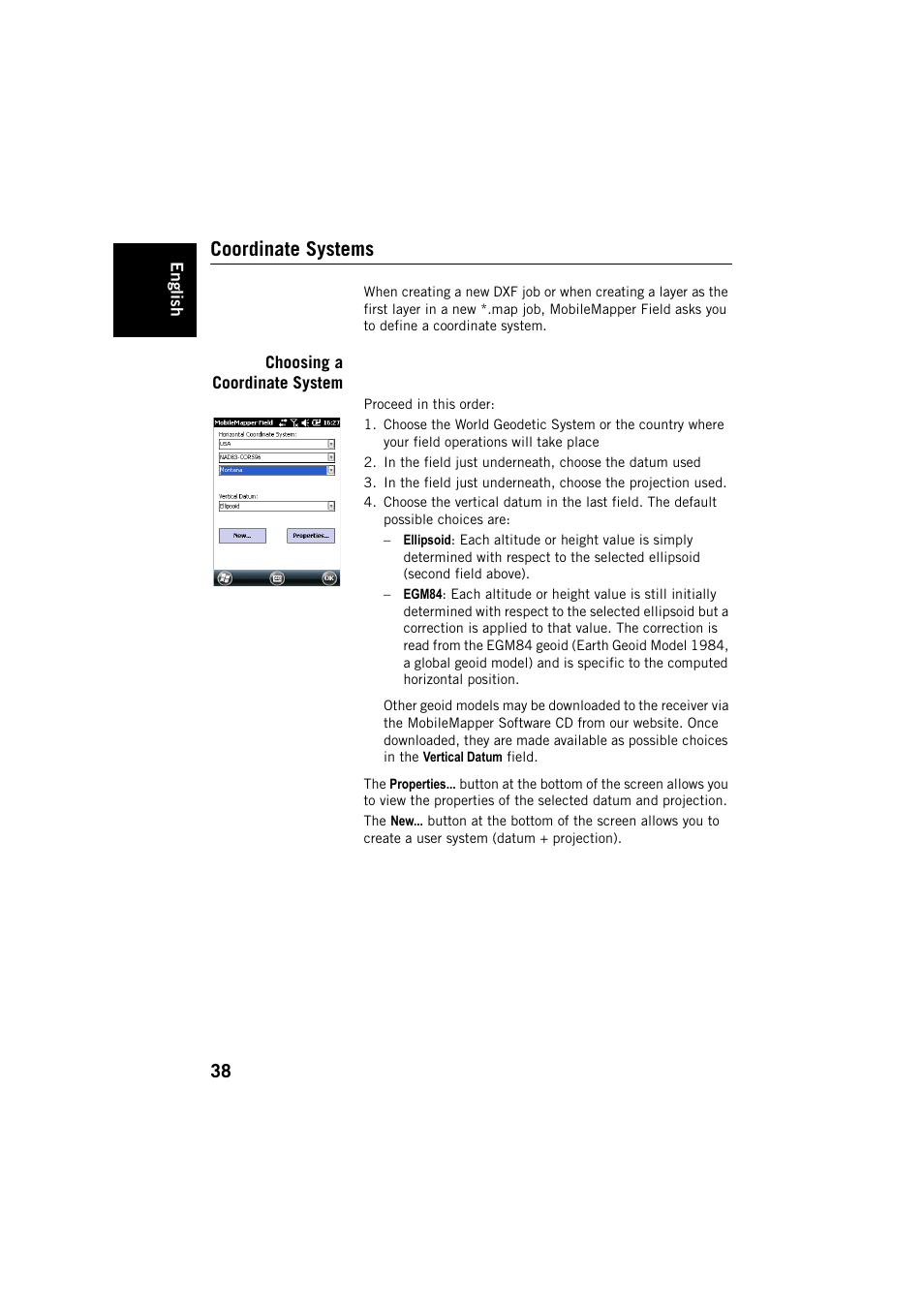 Coordinate systems, Choosing a coordinate system | Spectra Precision MobileMapper Field & Office Software User Manual | Page 46 / 72