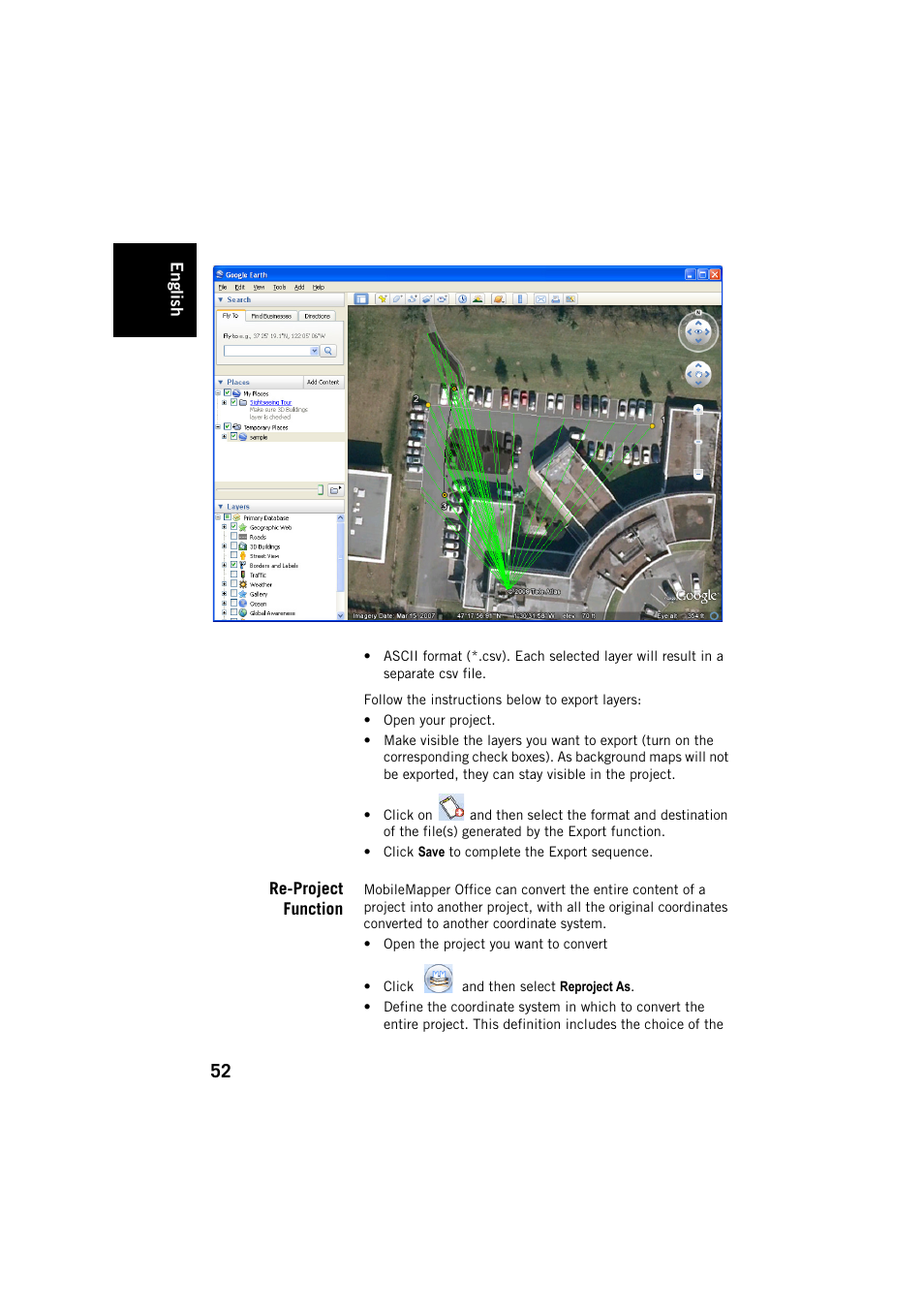 Re-project function | Spectra Precision MobileMapper Field & Office Software User Manual | Page 60 / 72
