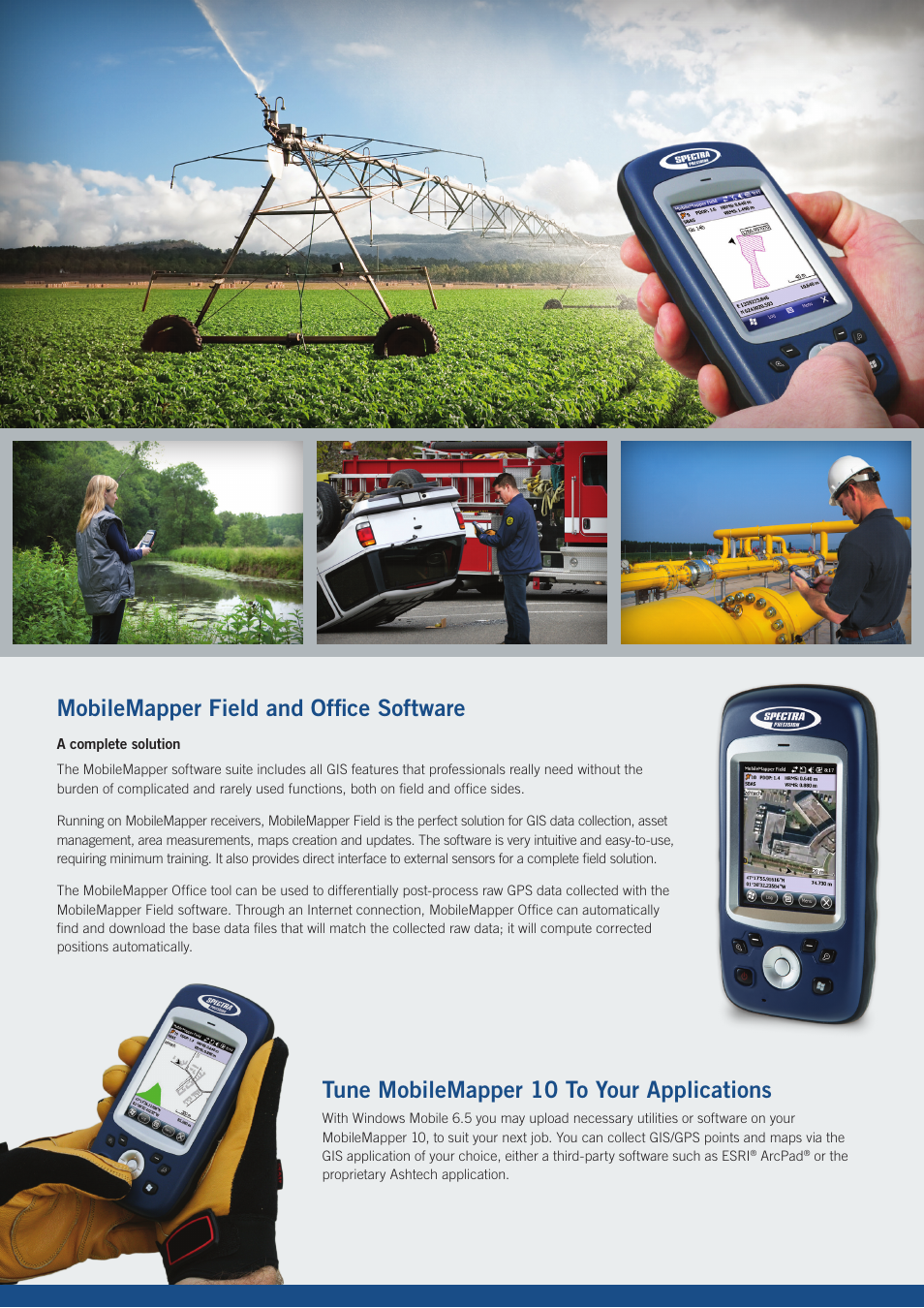 Mobilemapper field and office software, Tune mobilemapper 10 to your applications | Spectra Precision MobileMapper 10 User Manual | Page 3 / 4