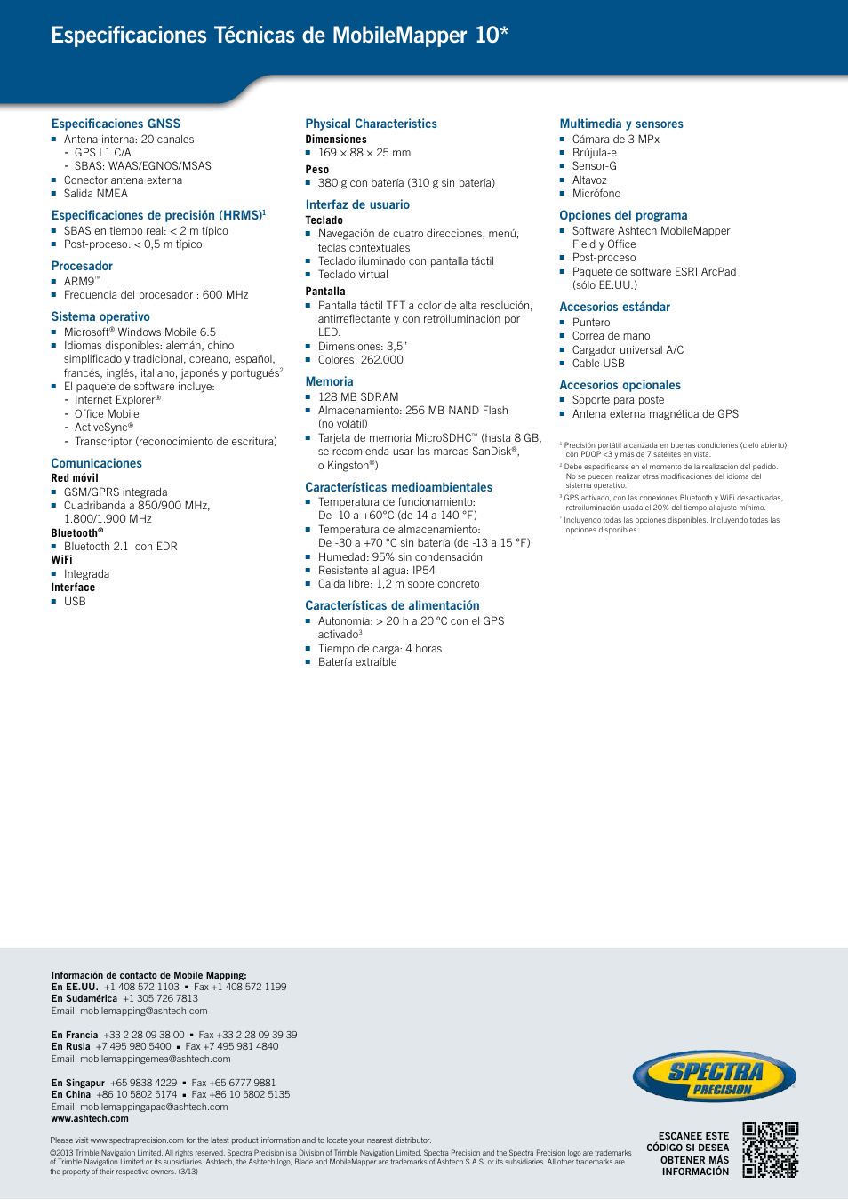 Especificaciones técnicas de mobilemapper 10 | Spectra Precision MobileMapper 10 User Manual | Page 3 / 3