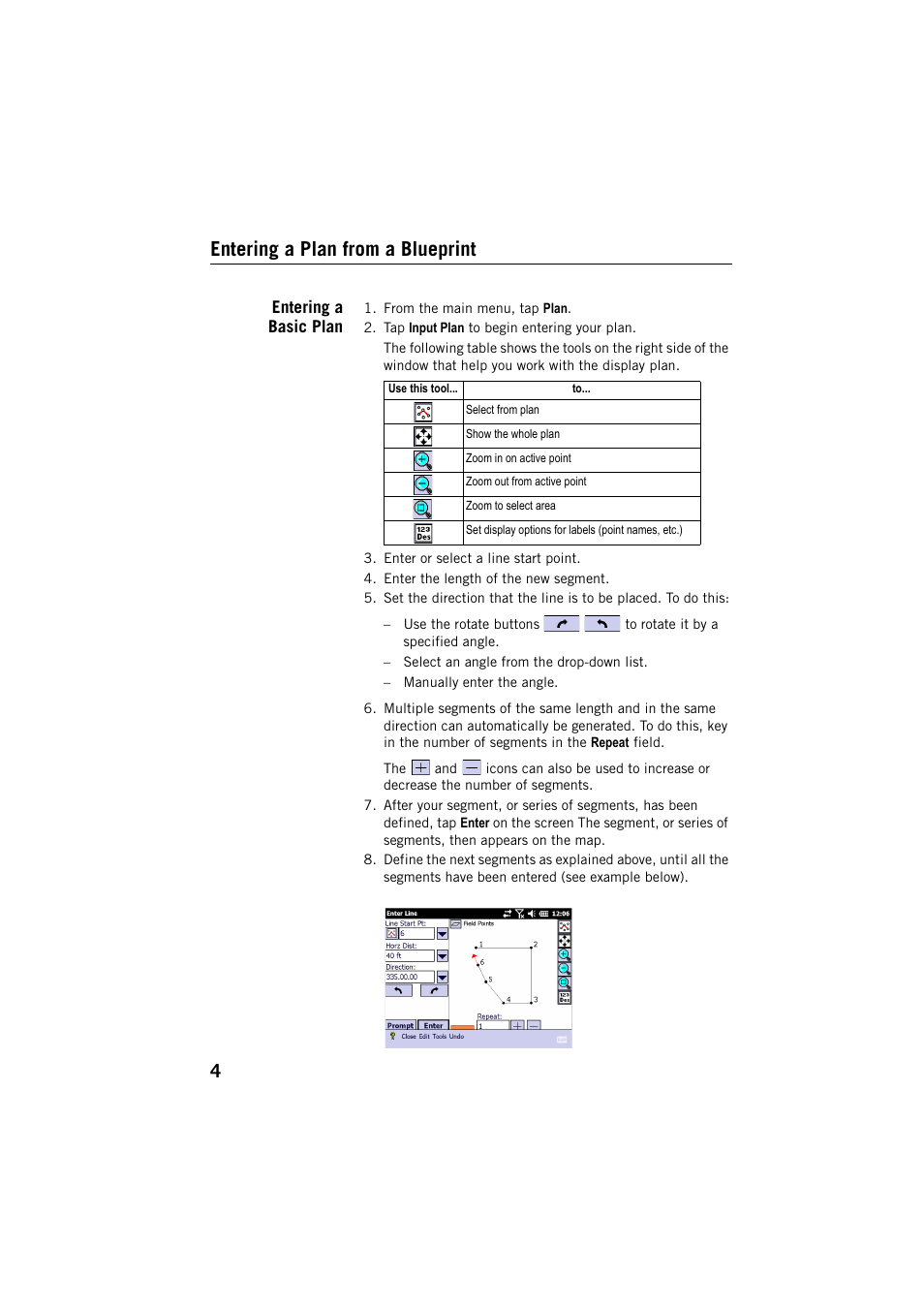 Entering a plan from a blueprint, Entering a basic plan | Spectra Precision Layout Pro Field Software Quick Start Guide User Manual | Page 14 / 44
