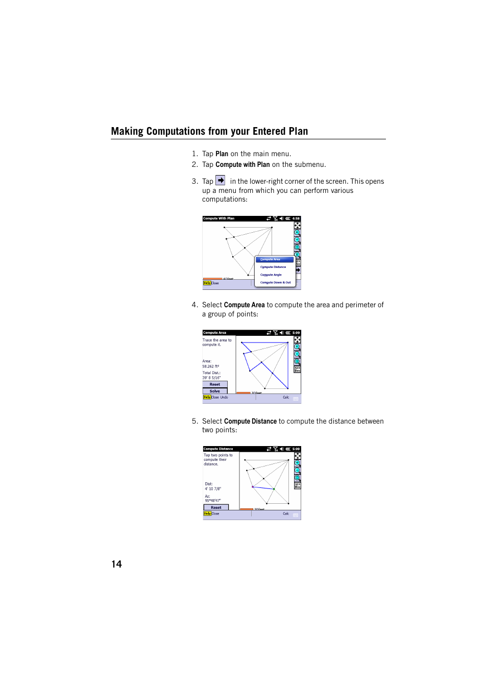 Making computations from your entered plan | Spectra Precision Layout Pro Field Software Quick Start Guide User Manual | Page 24 / 44