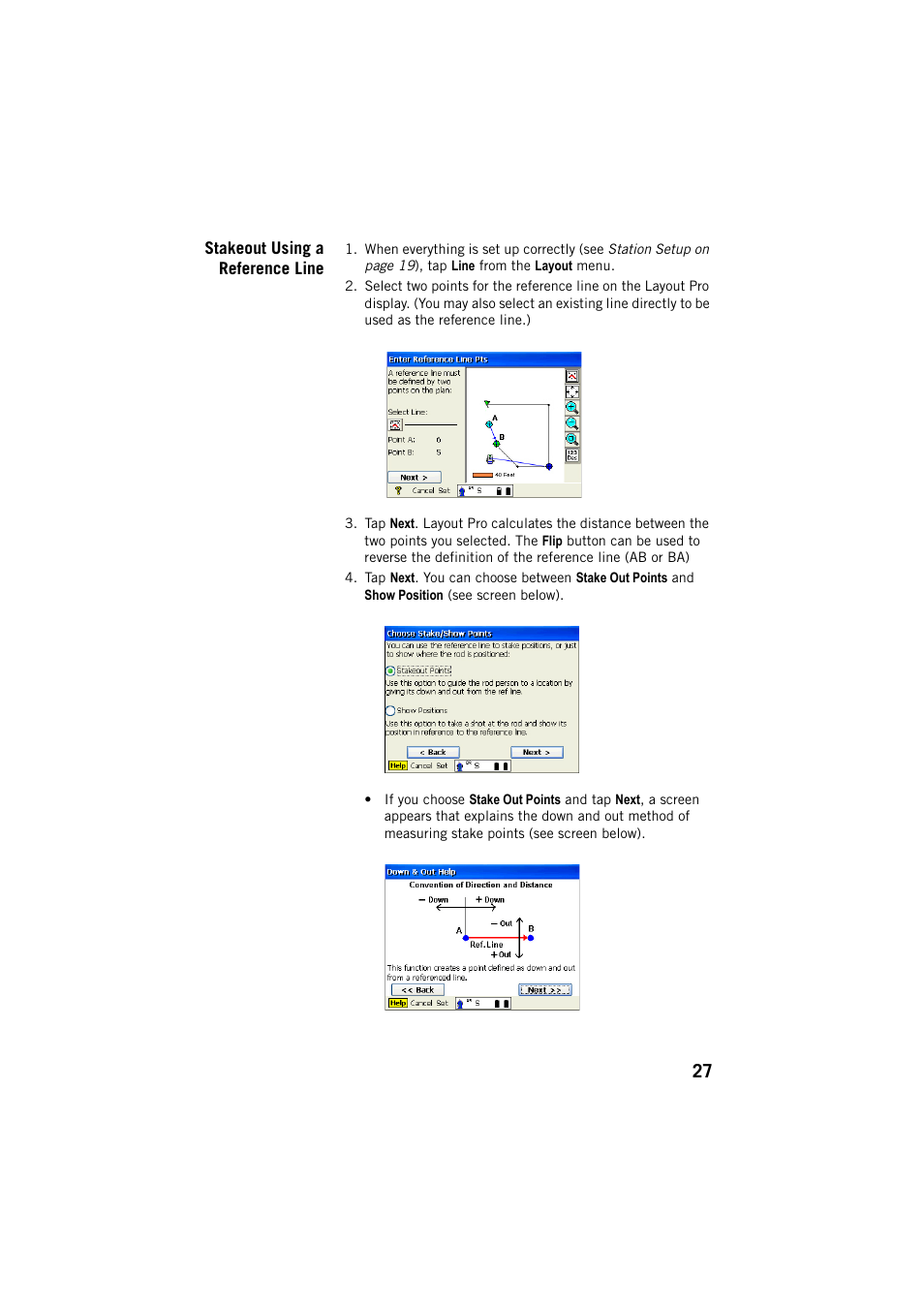 Stakeout using a reference line | Spectra Precision Layout Pro Field Software Quick Start Guide User Manual | Page 37 / 44