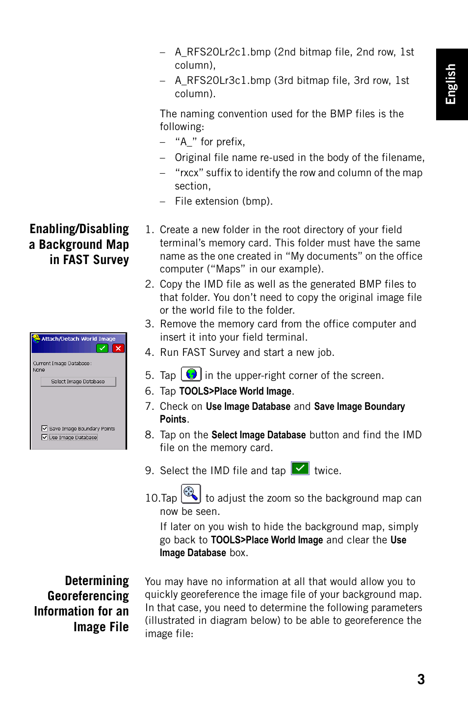 Enabling/disabling a background map in fast survey, English | Spectra Precision FAST Survey Using a background map in FAST Survey User Manual | Page 3 / 6