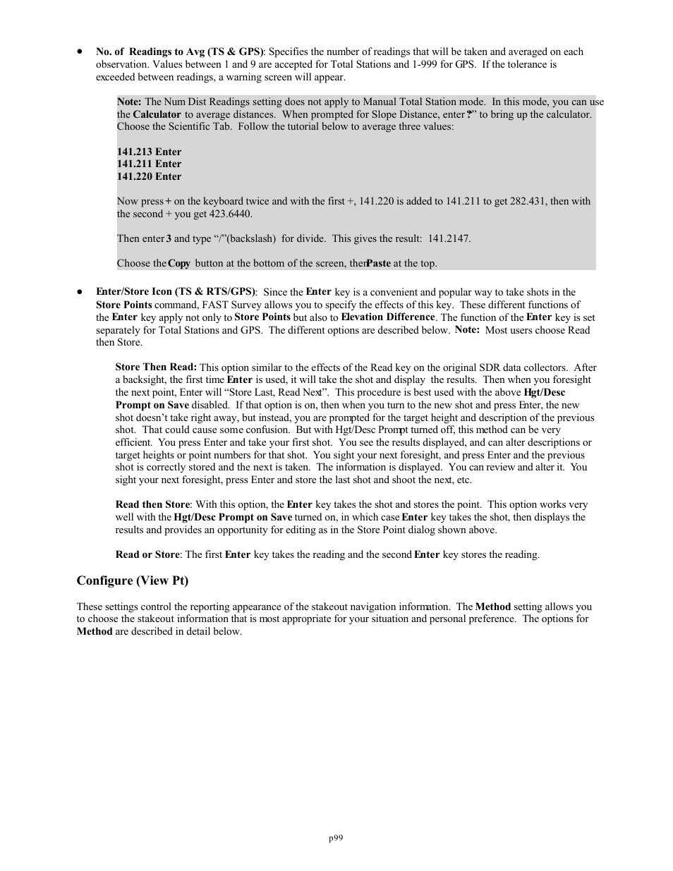 Configure (view pt) | Spectra Precision FAST Survey Reference Manual User Manual | Page 101 / 398