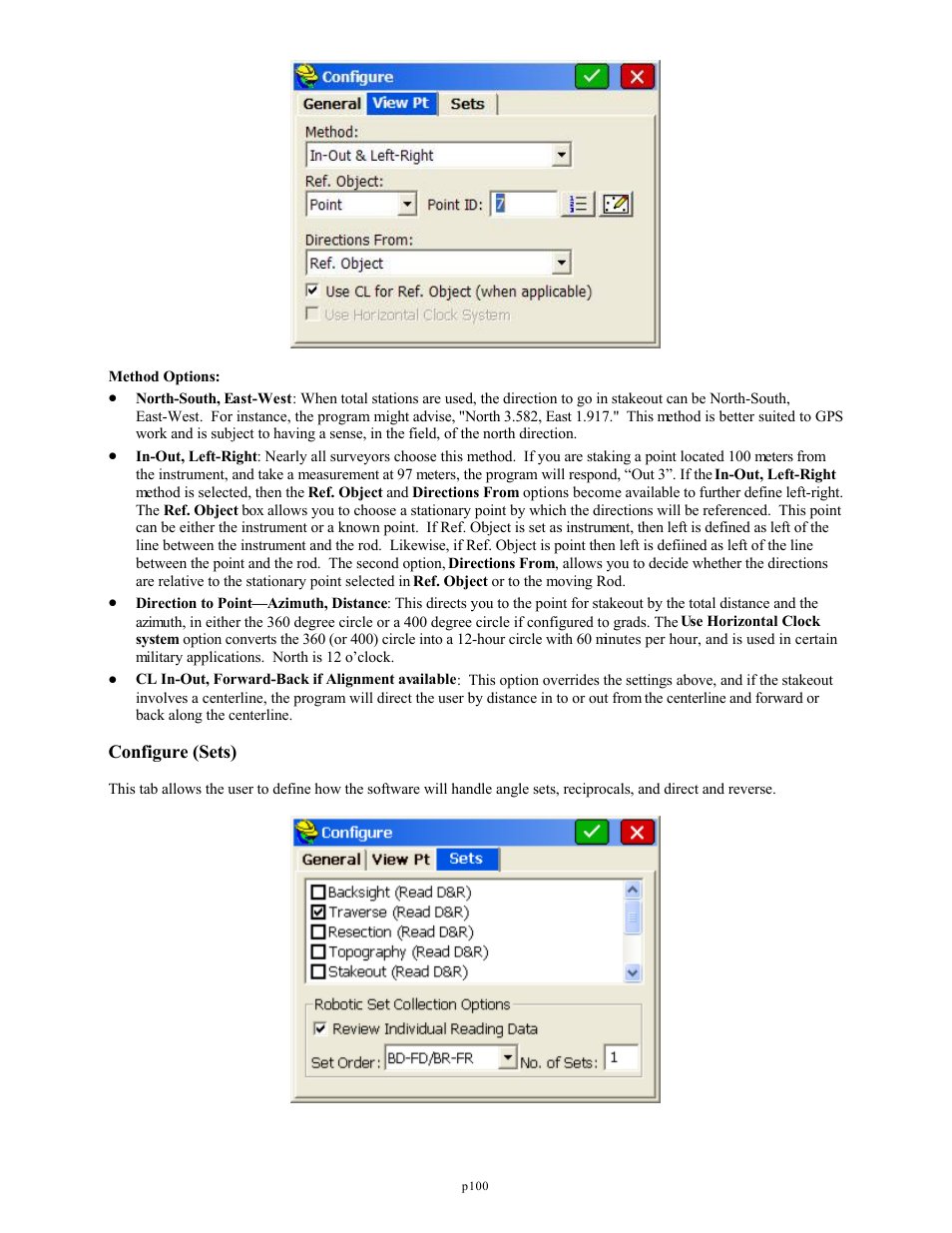 Configure (sets) | Spectra Precision FAST Survey Reference Manual User Manual | Page 102 / 398