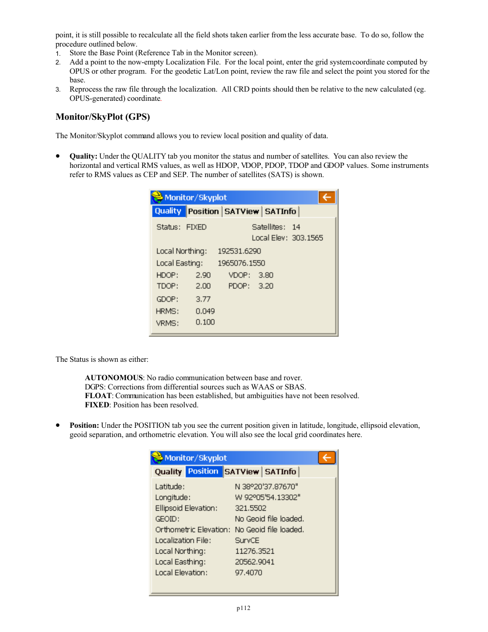 Monitor/skyplot (gps) | Spectra Precision FAST Survey Reference Manual User Manual | Page 114 / 398