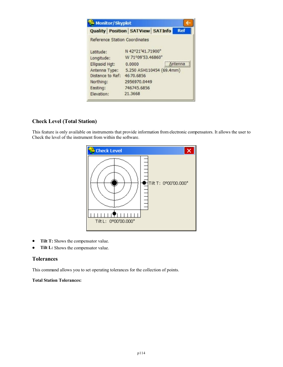 Check level (total station), Tolerances | Spectra Precision FAST Survey Reference Manual User Manual | Page 116 / 398