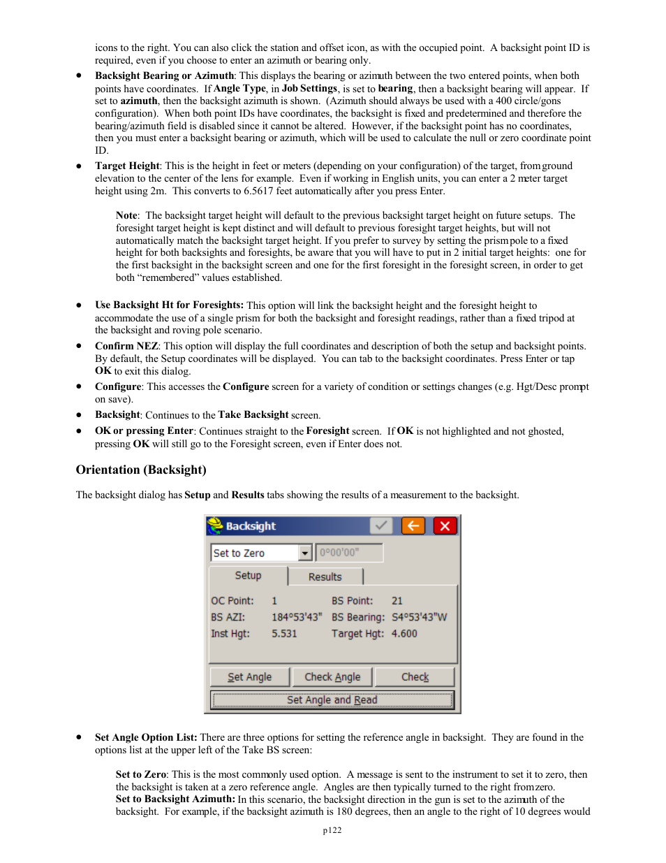 Orientation (backsight) | Spectra Precision FAST Survey Reference Manual User Manual | Page 124 / 398
