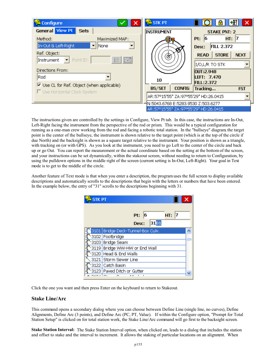Stake line/arc | Spectra Precision FAST Survey Reference Manual User Manual | Page 157 / 398