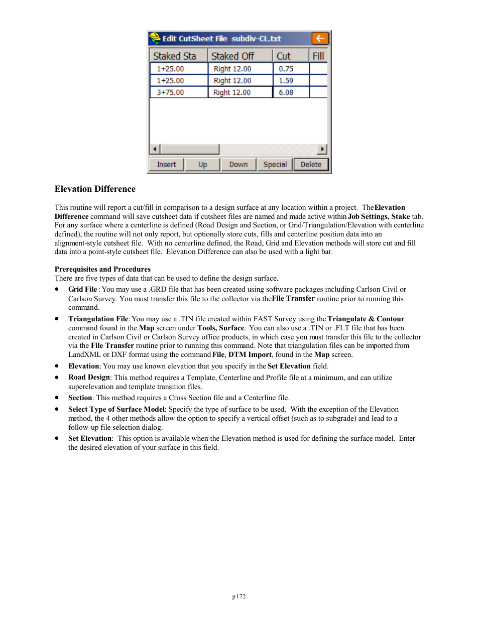 Elevation difference | Spectra Precision FAST Survey Reference Manual User Manual | Page 174 / 398