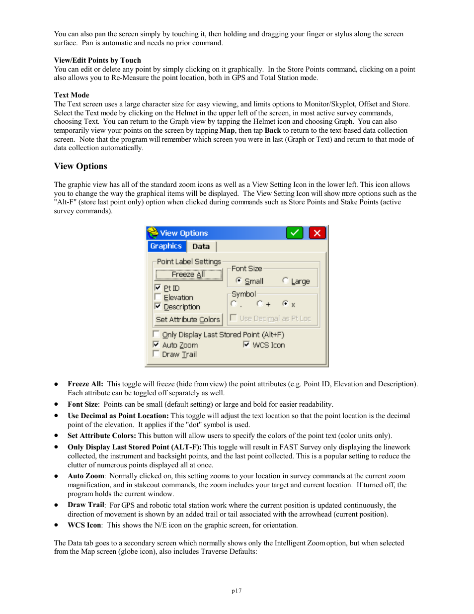 View options | Spectra Precision FAST Survey Reference Manual User Manual | Page 19 / 398