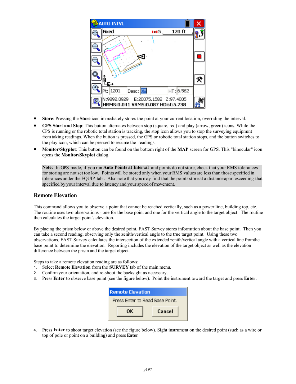 Remote elevation | Spectra Precision FAST Survey Reference Manual User Manual | Page 199 / 398