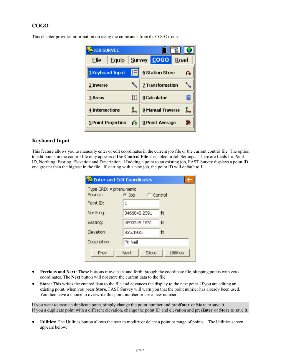 Cogo, Keyboard input | Spectra Precision FAST Survey Reference Manual User Manual | Page 204 / 398