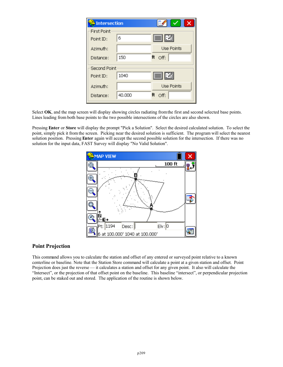 Point projection | Spectra Precision FAST Survey Reference Manual User Manual | Page 211 / 398