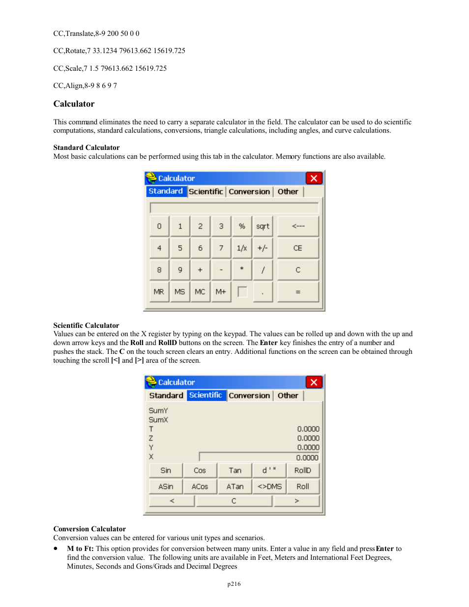 Calculator | Spectra Precision FAST Survey Reference Manual User Manual | Page 218 / 398