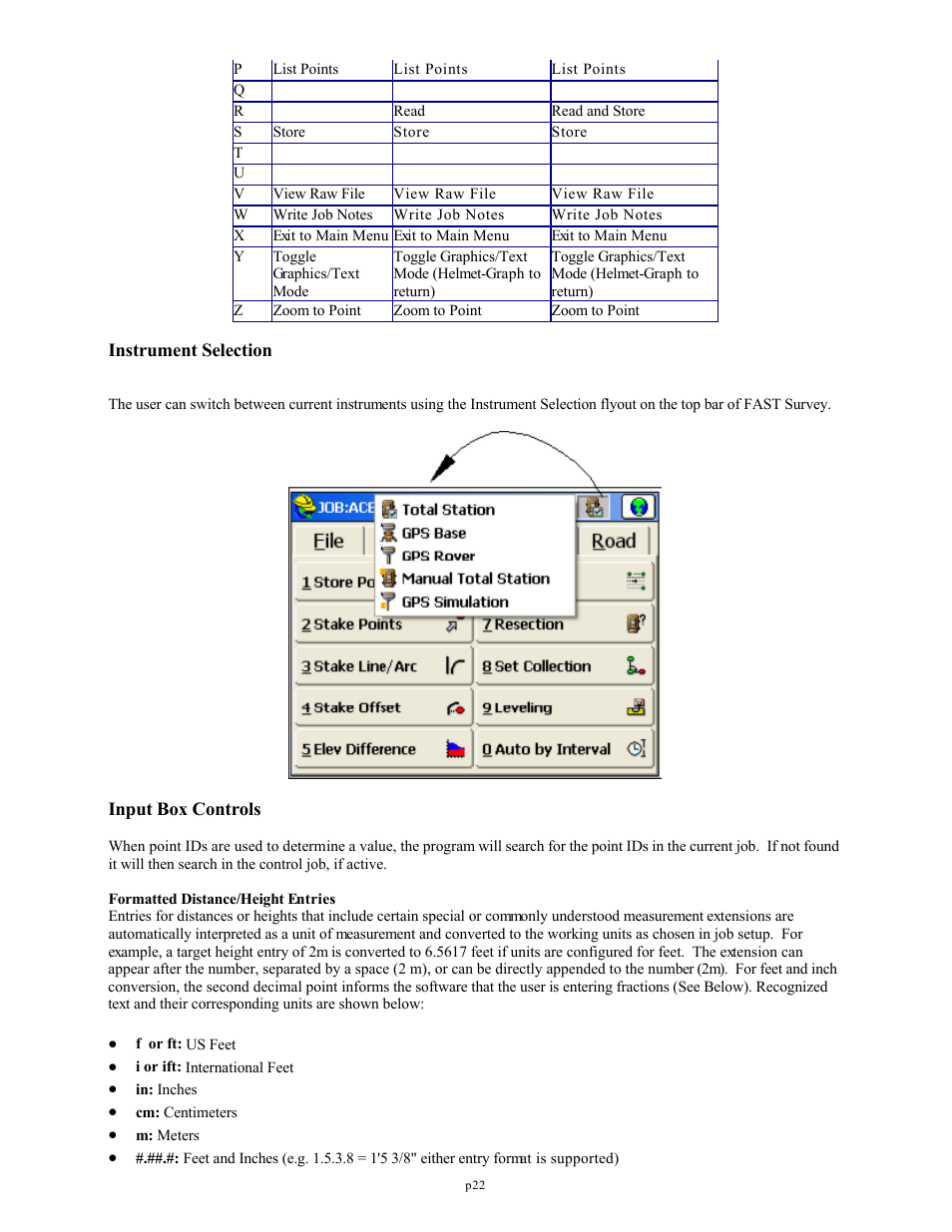 Instrument selection, Input box controls | Spectra Precision FAST Survey Reference Manual User Manual | Page 24 / 398
