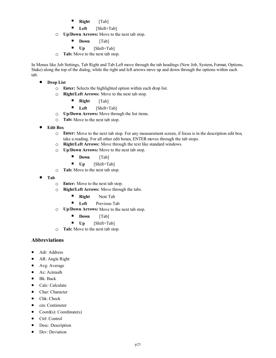 Abbreviations | Spectra Precision FAST Survey Reference Manual User Manual | Page 27 / 398