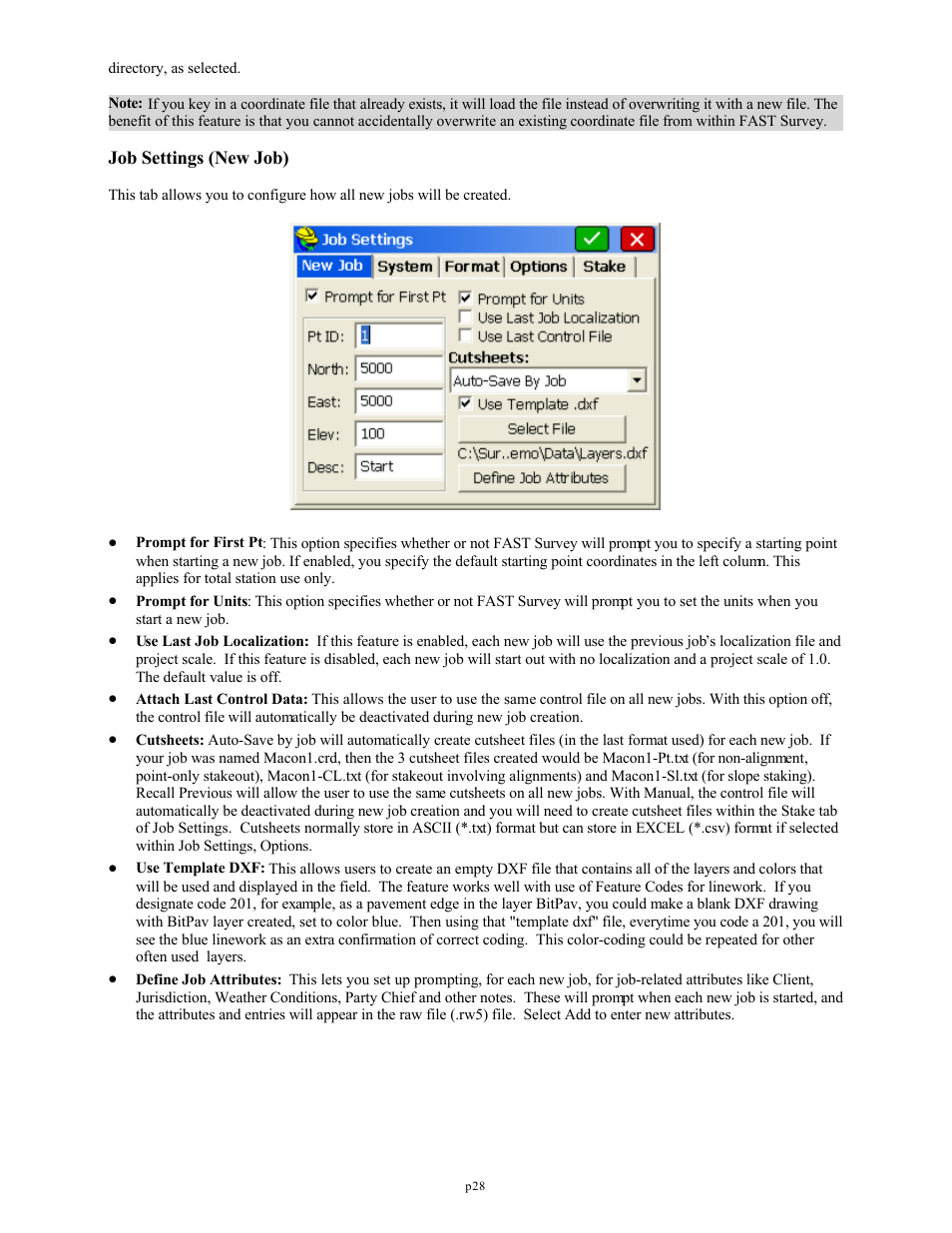 Job settings (new job) | Spectra Precision FAST Survey Reference Manual User Manual | Page 30 / 398