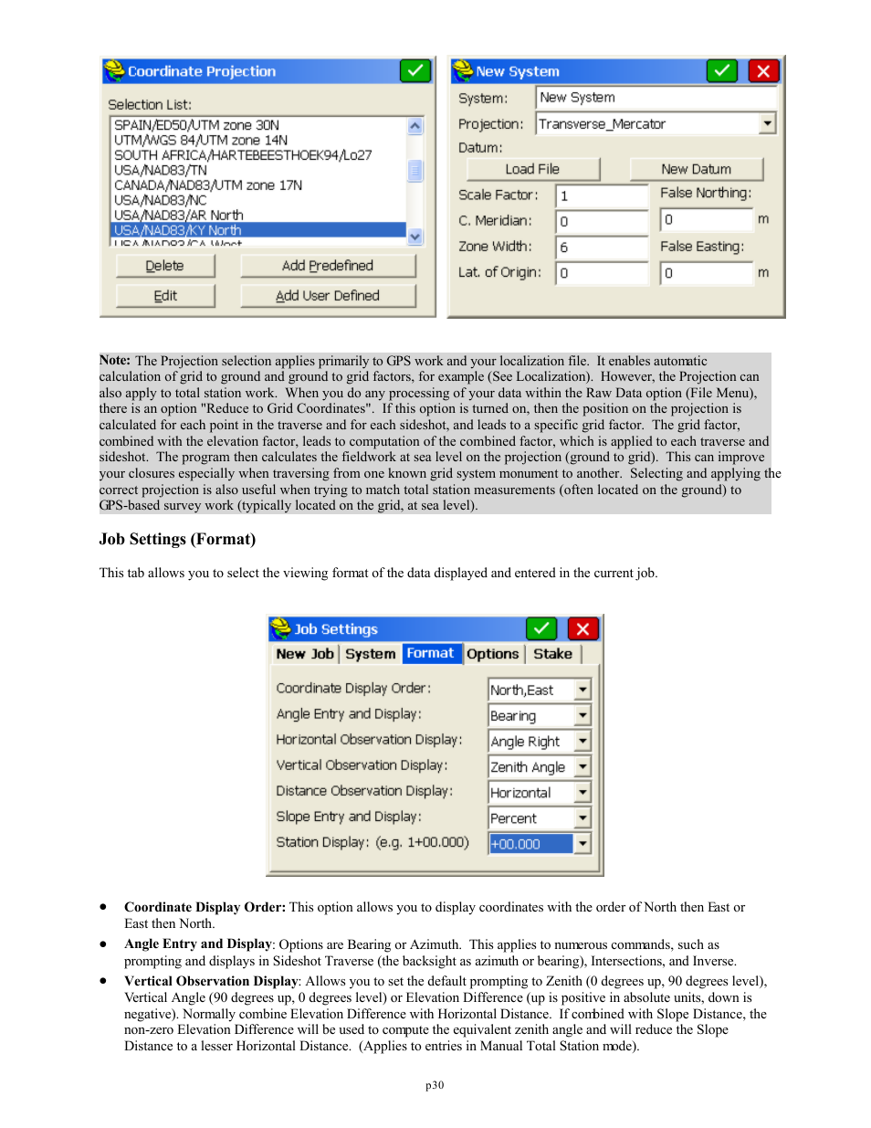 Job settings (format) | Spectra Precision FAST Survey Reference Manual User Manual | Page 32 / 398