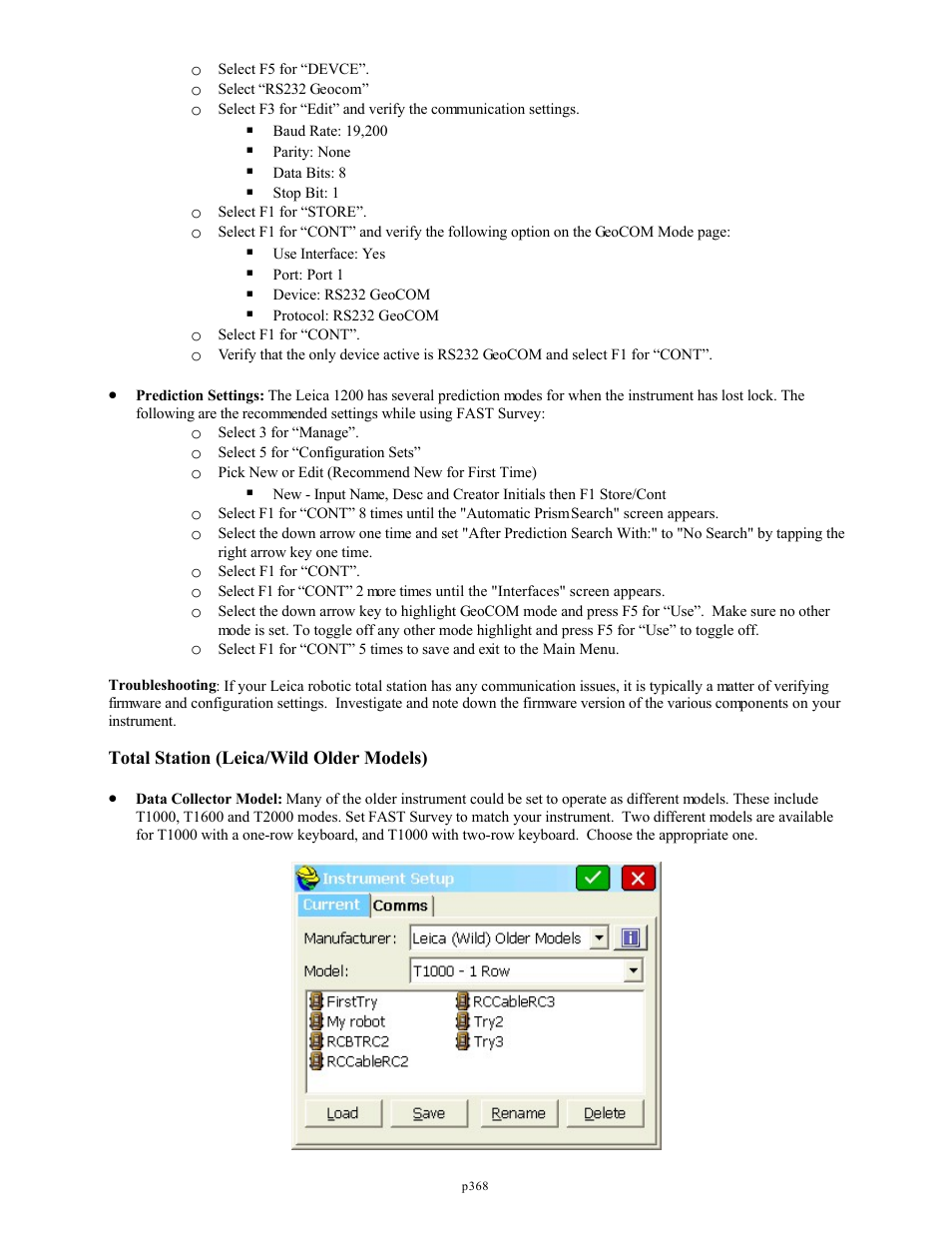 Total station (leica/wild older models) | Spectra Precision FAST Survey Reference Manual User Manual | Page 370 / 398
