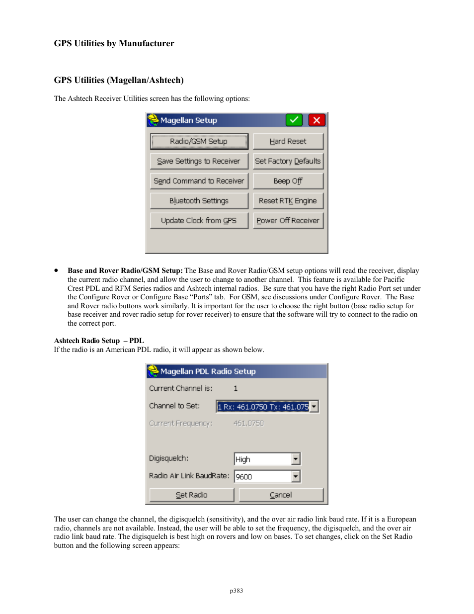 Gps utilities by manufacturer, Gps utilities (magellan/ashtech) | Spectra Precision FAST Survey Reference Manual User Manual | Page 385 / 398