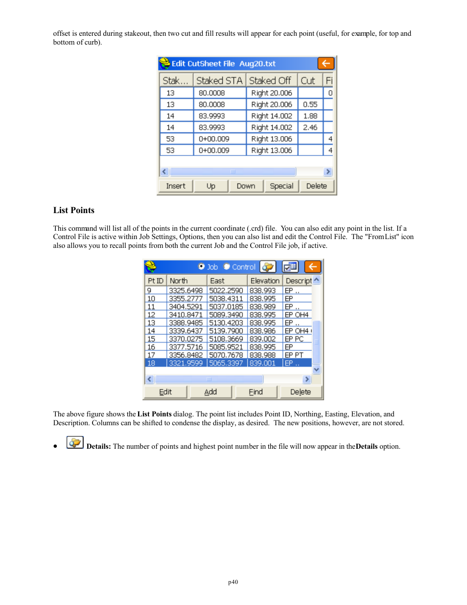 List points | Spectra Precision FAST Survey Reference Manual User Manual | Page 42 / 398