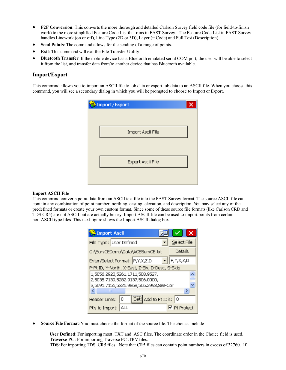 Import/export | Spectra Precision FAST Survey Reference Manual User Manual | Page 72 / 398