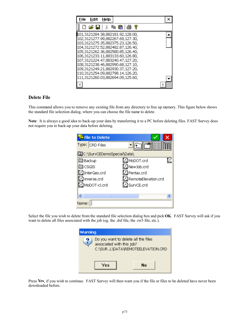 Delete file | Spectra Precision FAST Survey Reference Manual User Manual | Page 75 / 398