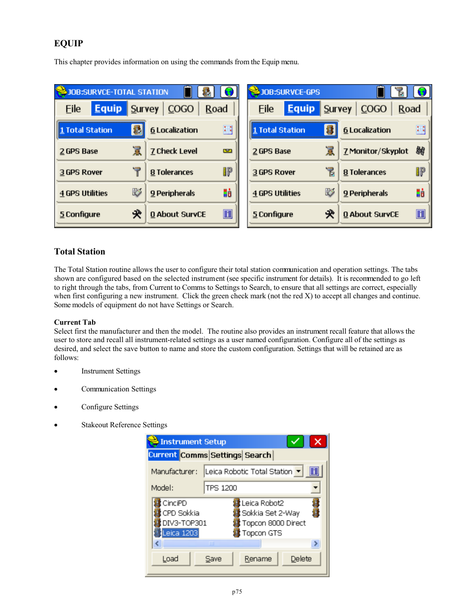 Equip, Total station | Spectra Precision FAST Survey Reference Manual User Manual | Page 77 / 398