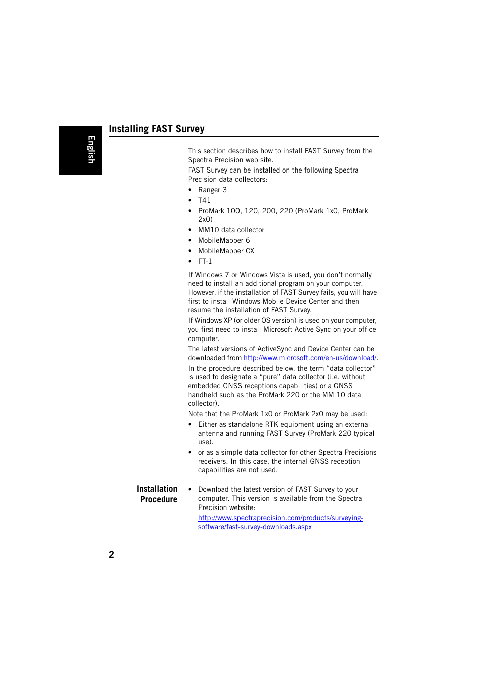 Installing fast survey, Installation procedure | Spectra Precision FAST Survey User Manual | Page 10 / 68