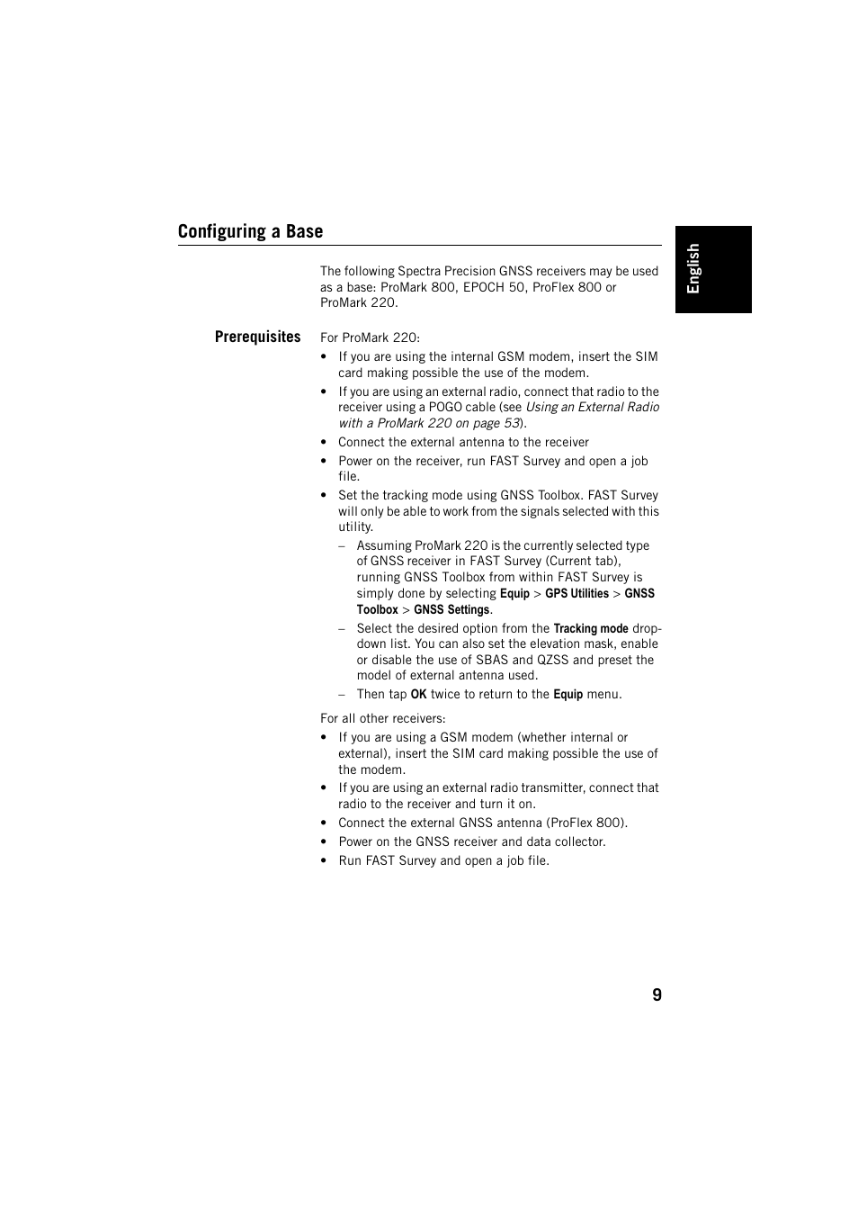 Configuring a base, Prerequisites | Spectra Precision FAST Survey User Manual | Page 17 / 68