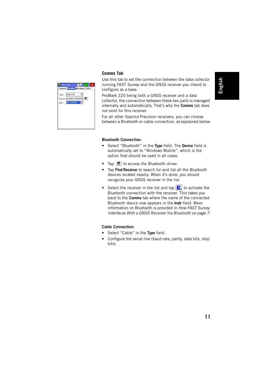 Comms tab | Spectra Precision FAST Survey User Manual | Page 19 / 68