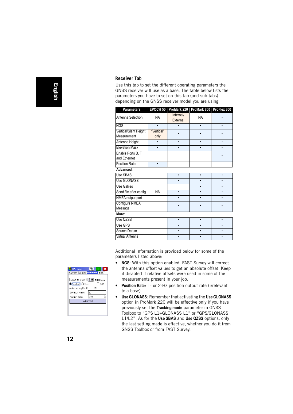 Receiver tab, English | Spectra Precision FAST Survey User Manual | Page 20 / 68