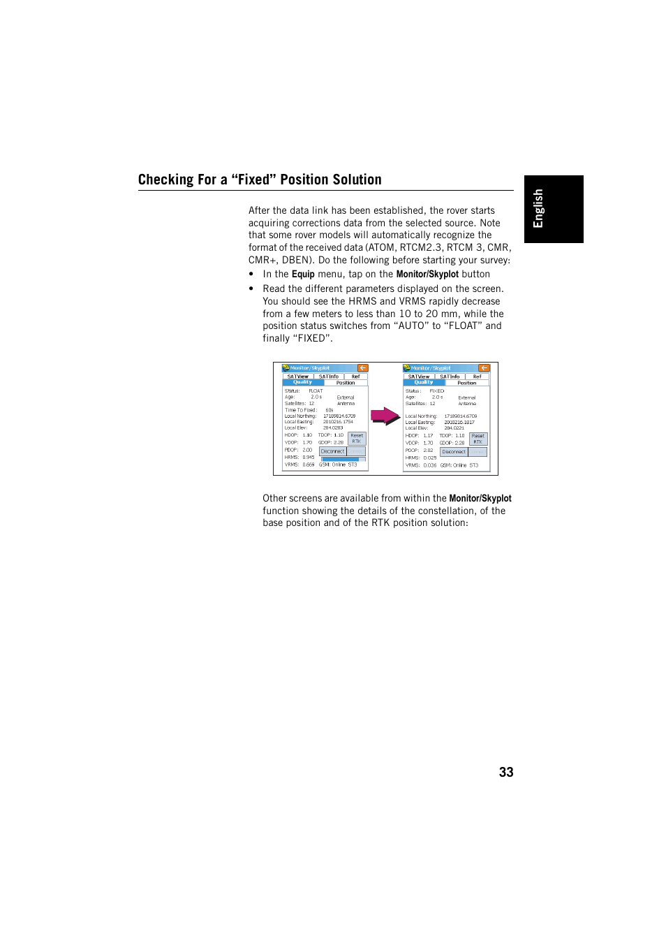 Checking for a “fixed” position solution | Spectra Precision FAST Survey User Manual | Page 41 / 68