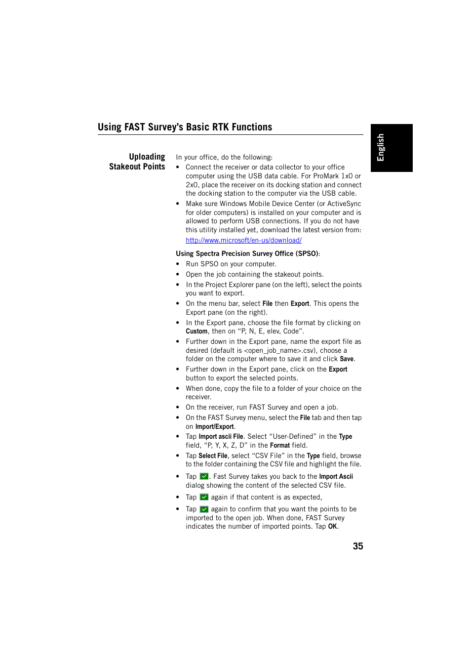 Using fast survey’s basic rtk functions, Uploading stakeout points | Spectra Precision FAST Survey User Manual | Page 43 / 68