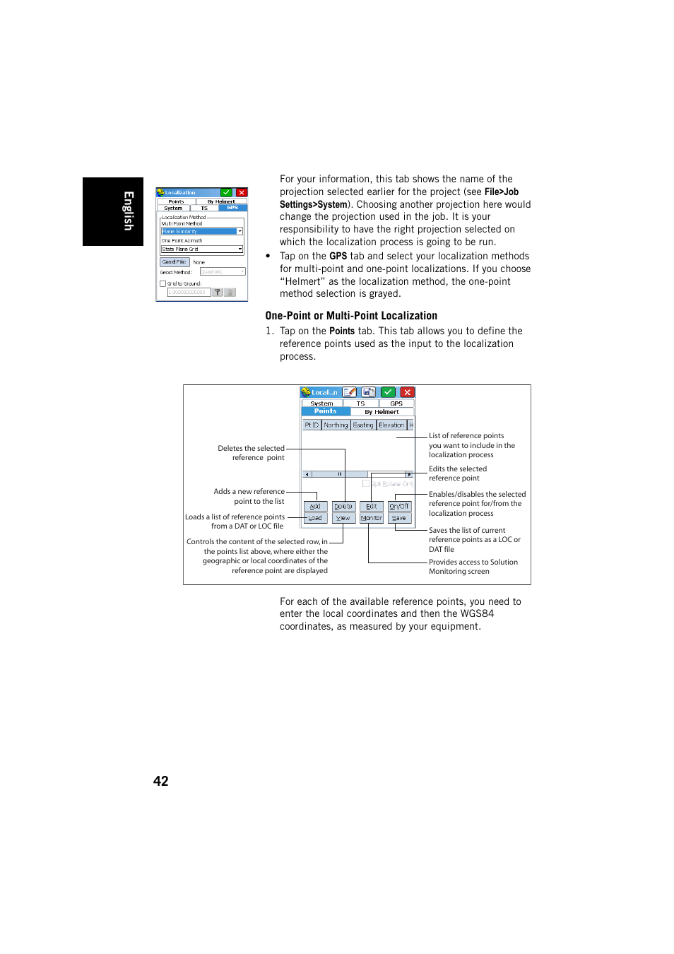 One-point or multi-point localization, English | Spectra Precision FAST Survey User Manual | Page 50 / 68